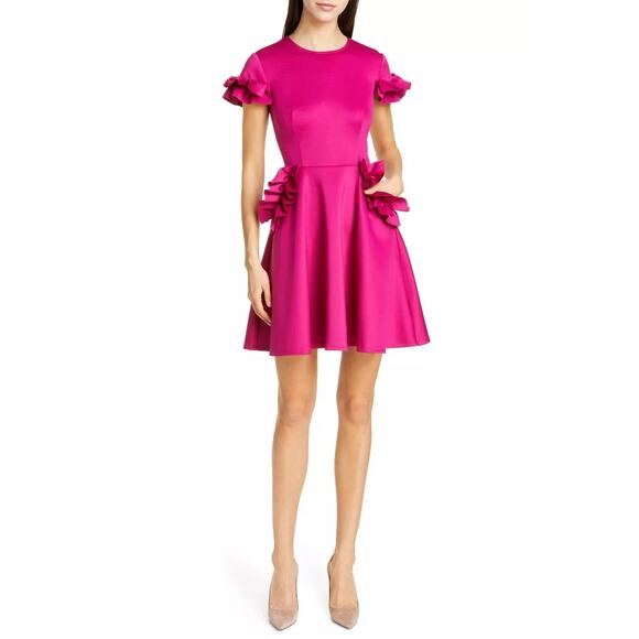NWOT Ted Baker London Deep Pink Luucie Neoprene Fit & Flare Dress Size 4 / US 10